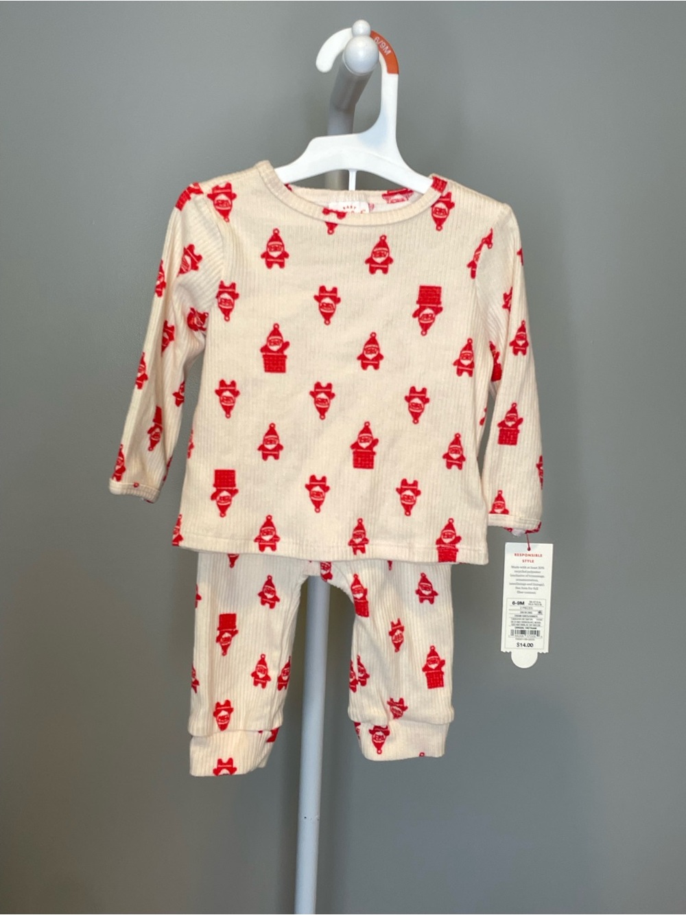 Cat & Jack Cream and Red Ribbed Holiday Pajama Set